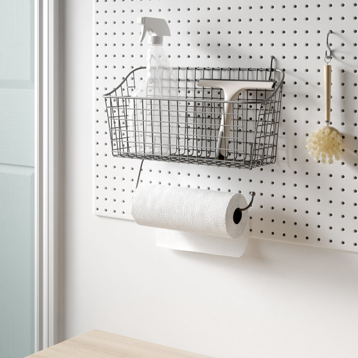 Dotted Line Pegboard Basket Wall Mounted Paper Towel Holder & Reviews